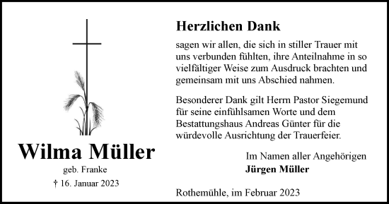 Traueranzeige von Wilma Müller von Braunschweiger Zeitung