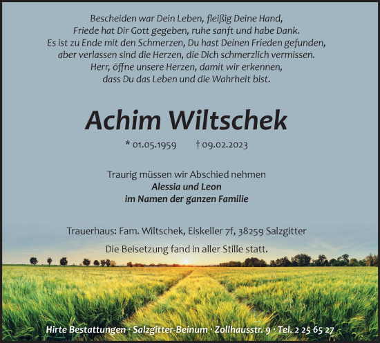 Traueranzeige von Achim Wiltschek von Salzgitter-Zeitung