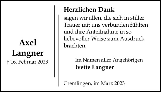 Traueranzeige von Axel Langner von Braunschweiger Zeitung