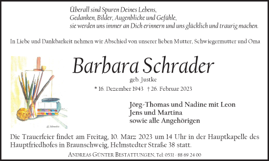 Traueranzeige von Barbara Schrader von Braunschweiger Zeitung