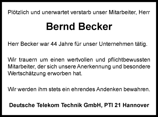 Traueranzeige von Bernd Becker von Helmstedter Nachrichten