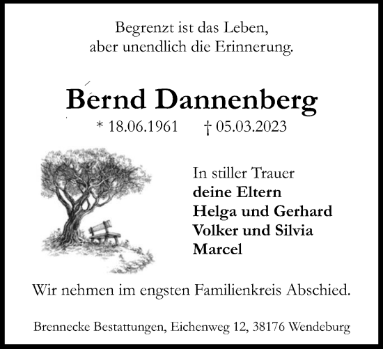 Traueranzeige von Bernd Dannenberg von Peiner Nachrichten