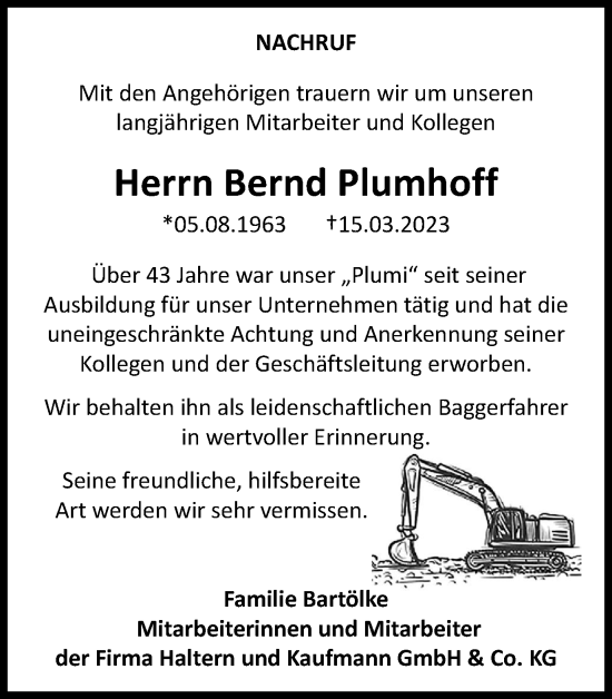 Traueranzeige von Bernd Plumhoff von Braunschweiger Zeitung