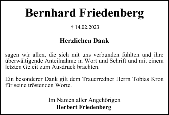 Traueranzeige von Bernhard Friedenberg von Braunschweiger Zeitung