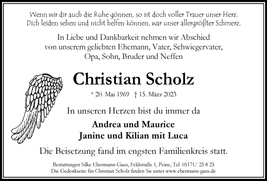 Traueranzeige von Christian Scholz von Braunschweiger Zeitung