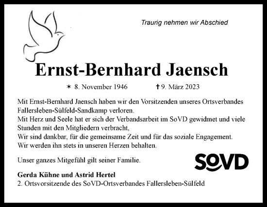 Traueranzeige von Ernst-Bernhard Jaensch von Wolfsburger Nachrichten