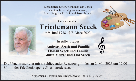 Traueranzeige von Friedemann Seeck von Braunschweiger Zeitung