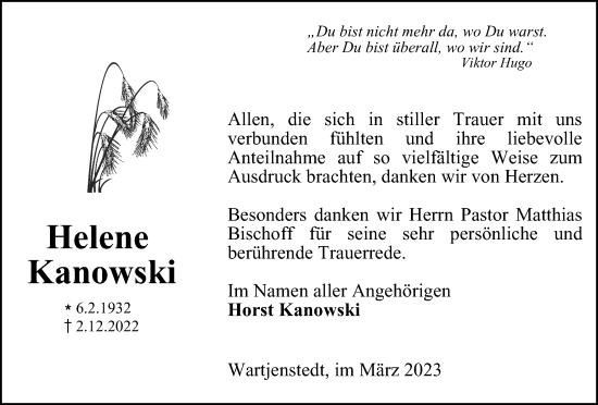 Traueranzeige von Helene Kanowski von Salzgitter-Zeitung