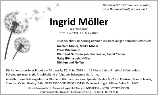 Traueranzeige von Ingrid Möller von Braunschweiger Zeitung