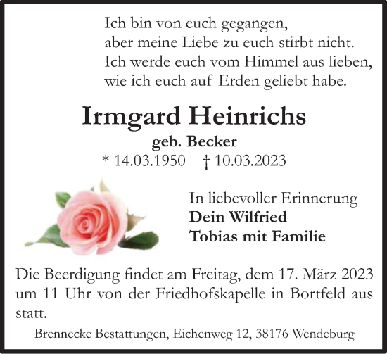 Traueranzeige von Irmgard Heinrichs von Braunschweiger Zeitung