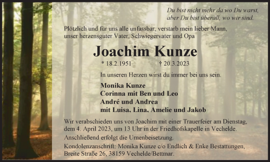 Traueranzeige von Joachim Kunze von Braunschweiger Zeitung