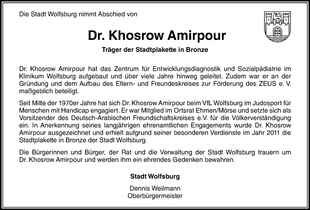  Traueranzeige für Khosrow Amirpour vom 06.03.2023 aus Wolfsburger Nachrichten