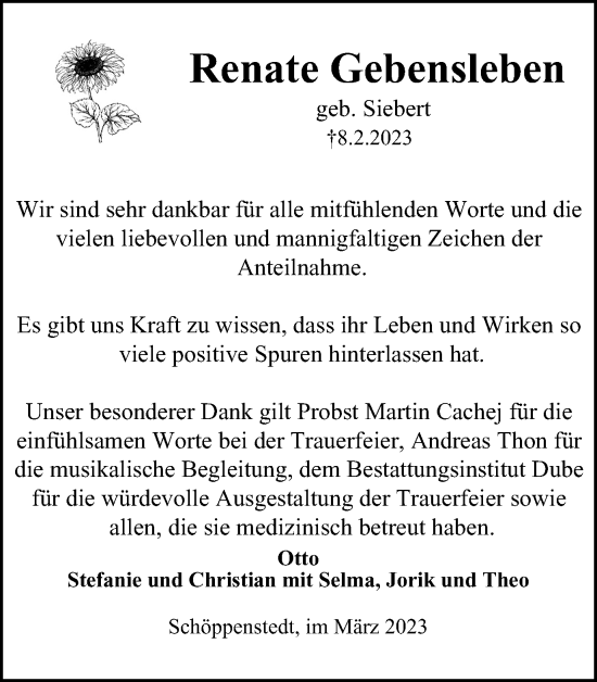 Traueranzeige von Renate Gebensleben von Braunschweiger Zeitung