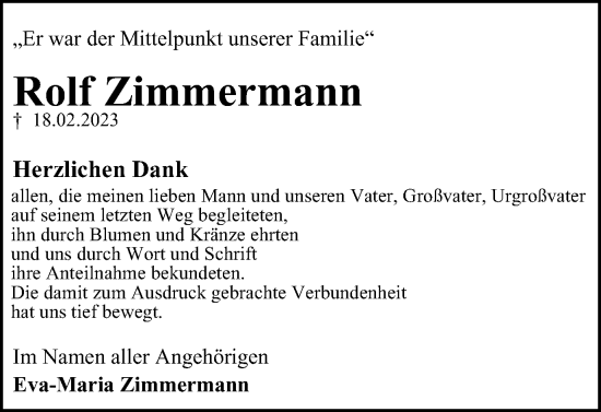 Traueranzeige von Rolf Zimmermann von Braunschweiger Zeitung