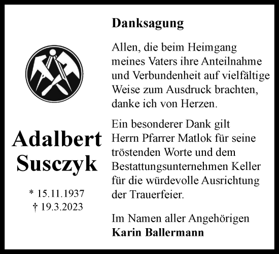 Traueranzeige von Adalbert Susczyk von Helmstedter Nachrichten