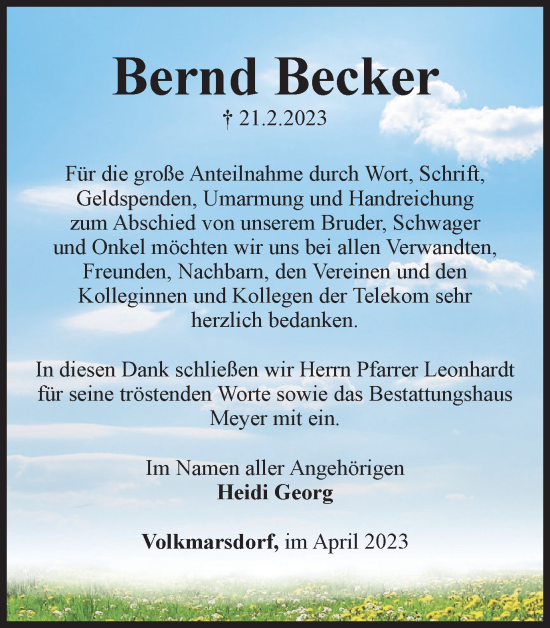 Traueranzeige von Bernd Becker von Helmstedter Nachrichten