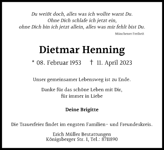 Traueranzeige von Dietmar Henning von Salzgitter-Zeitung