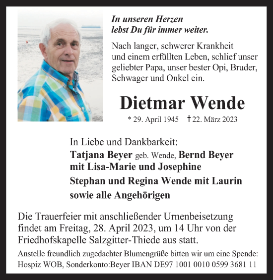 Traueranzeige von Dietmar Wende von Salzgitter-Zeitung