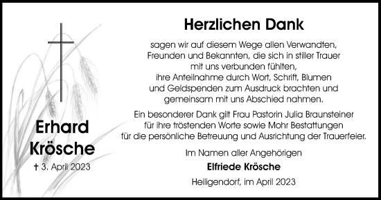 Traueranzeige von Erhard Krösche von Wolfsburger Nachrichten