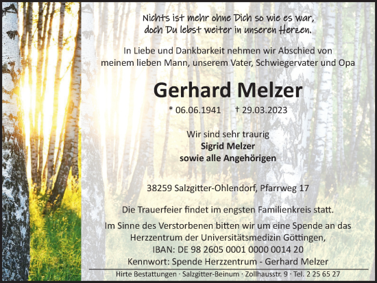 Traueranzeige von Gerhard Melzer von Salzgitter-Zeitung