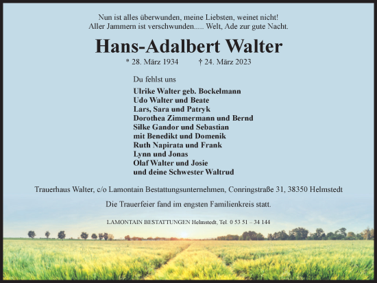 Traueranzeige von Hans-Adalbert Walter von Helmstedter Nachrichten