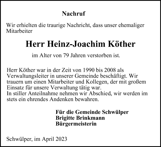 Traueranzeige von Heinz-Joachim Köther von Braunschweiger Zeitung