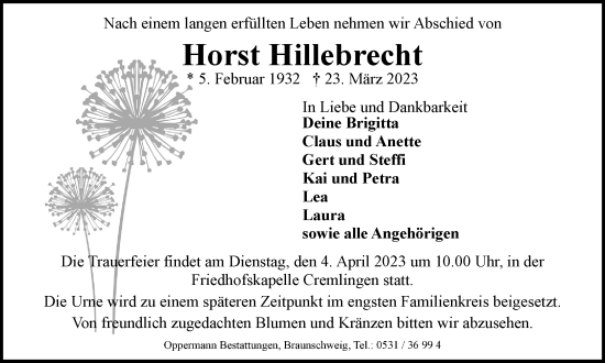 Traueranzeige von Horst Hillebrecht von Braunschweiger Zeitung