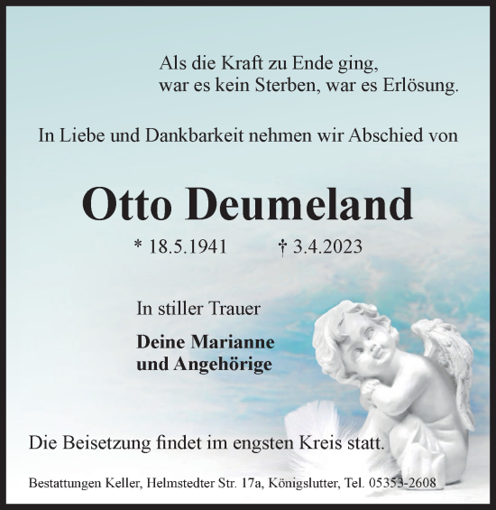 Traueranzeige von Otto Deumeland von Helmstedter Nachrichten