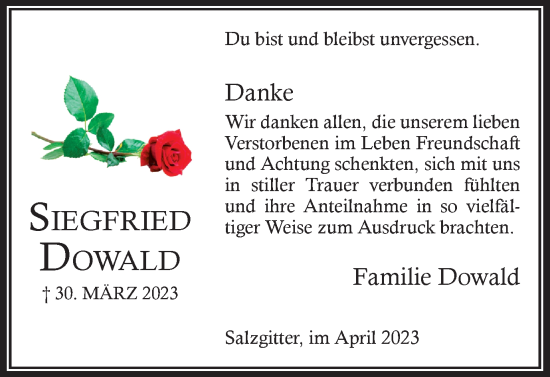 Traueranzeige von Siegfried Dowald von Salzgitter-Zeitung