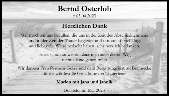 Traueranzeige von Bernd Osterloh von Peiner Nachrichten