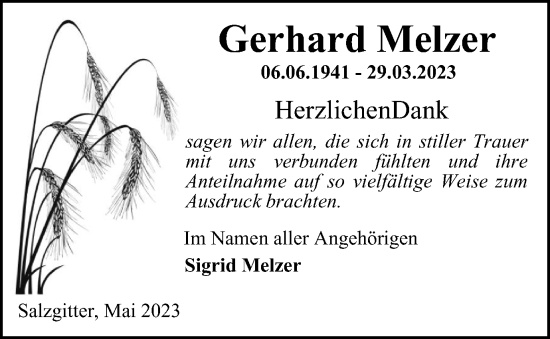 Traueranzeige von Gerhard Melzer von Salzgitter-Zeitung