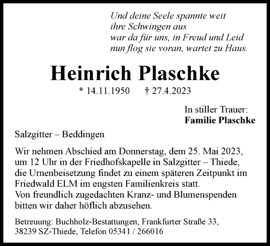 Traueranzeige von Heinrich Plaschke von Braunschweiger Zeitung