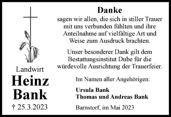 Traueranzeige von Heinz Bank von Braunschweiger Zeitung