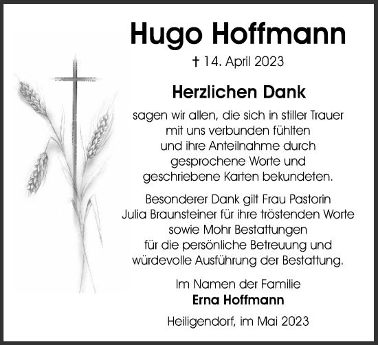 Traueranzeige von Hugo Hoffmann von Wolfsburger Nachrichten