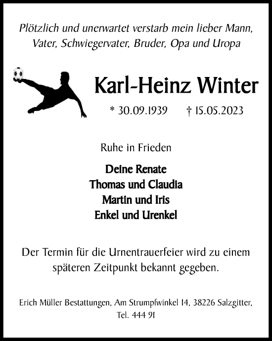 Traueranzeige von Karl-Heinz Winter von Salzgitter-Zeitung