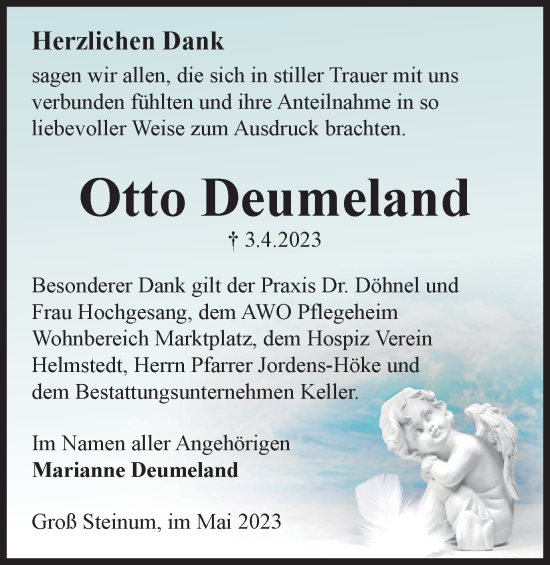 Traueranzeige von Otto Deumeland von Helmstedter Nachrichten