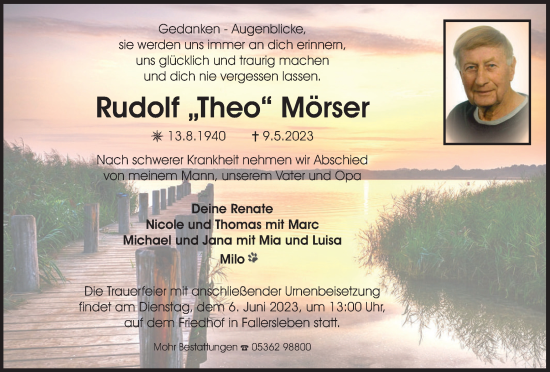 Traueranzeige von Rudolf  Mörser von Wolfsburger Nachrichten