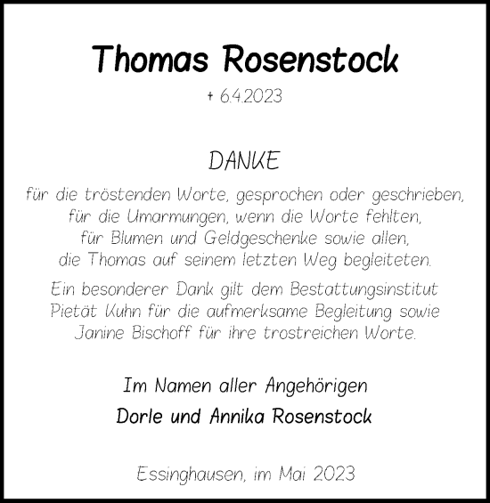 Traueranzeige von Thomas Rosenstock von Braunschweiger Zeitung