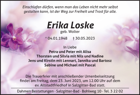 Traueranzeige von Erika Loske von Salzgitter-Zeitung