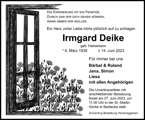 Traueranzeige von Irmgard Deike von Peiner Nachrichten