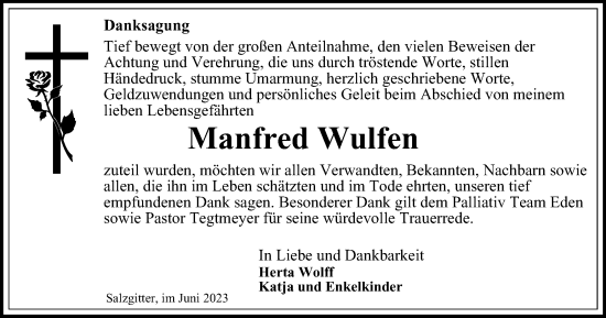 Traueranzeige von Manfred Wulfen von Salzgitter-Zeitung