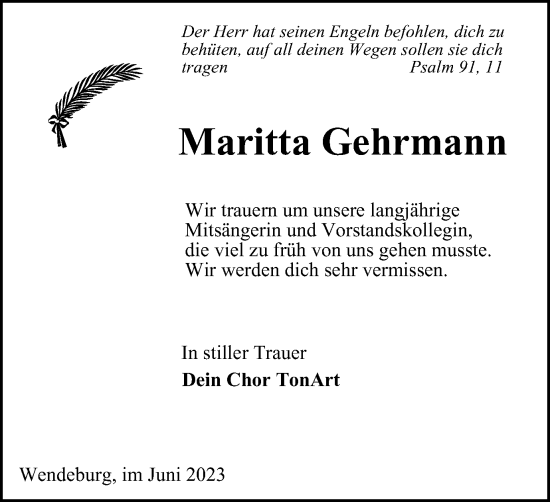 Traueranzeige von Maritta Gehrmann von Peiner Nachrichten