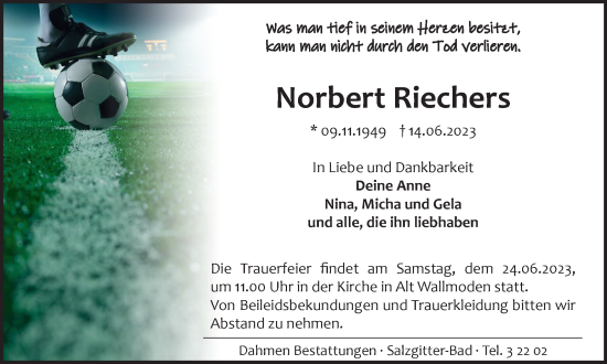 Traueranzeige von Norbert Riechers von Salzgitter-Zeitung