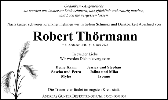 Traueranzeige von Robert Thörmann von Braunschweiger Zeitung