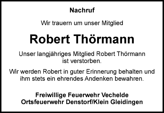 Traueranzeige von Robert Thörmann von Peiner Nachrichten