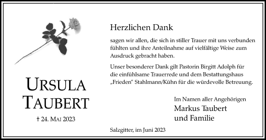 Traueranzeige von Ursula Taubert von Salzgitter-Zeitung