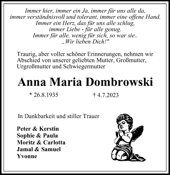 Traueranzeige von Anna Maria Dombrowski von Salzgitter-Zeitung