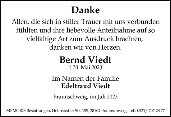 Traueranzeige von Bernd Viedt von Braunschweiger Zeitung