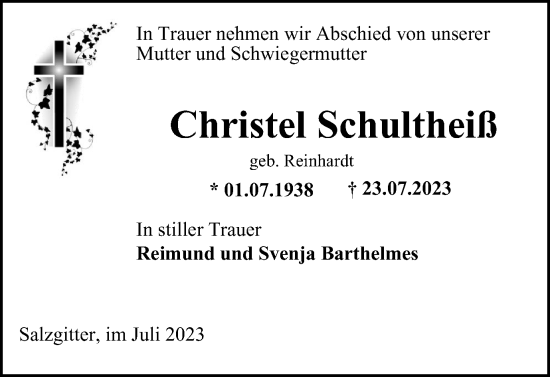 Traueranzeige von Christel Schultheiß von Salzgitter-Zeitung