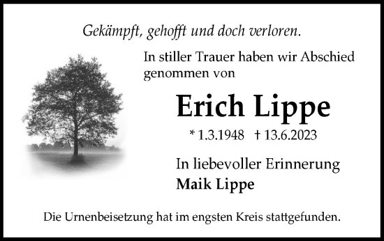 Traueranzeige von Erich Lippe von Peiner Nachrichten